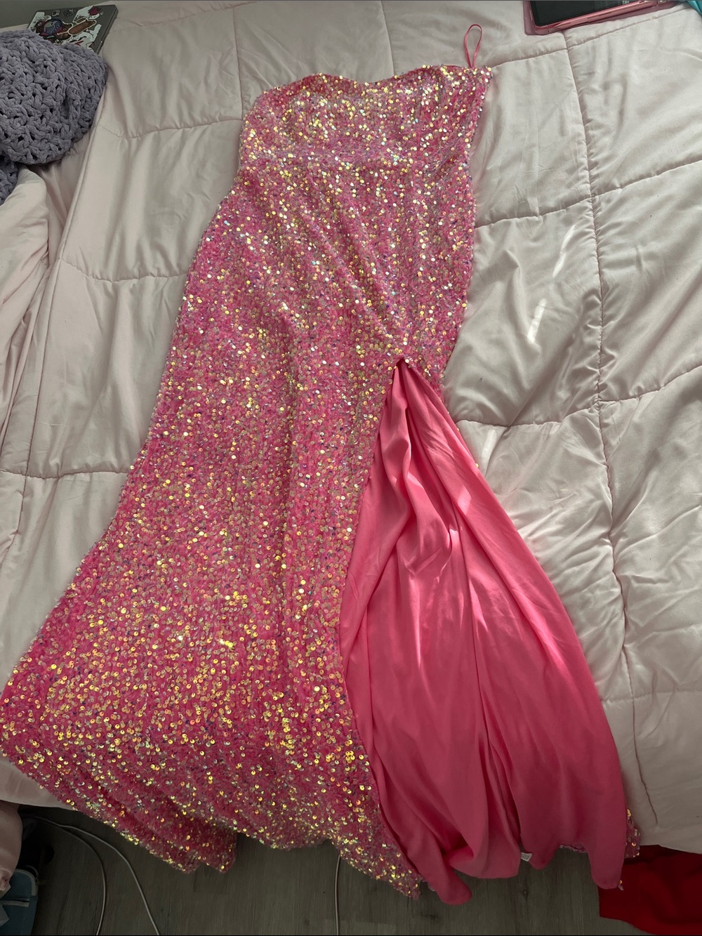 Fashion Nova Hot Pink Sequin Strapless Dress